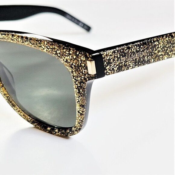 NWT Stunning Saint Laurent Gold Glitter 50mm Square Sunglasses - Picture 11 of 12